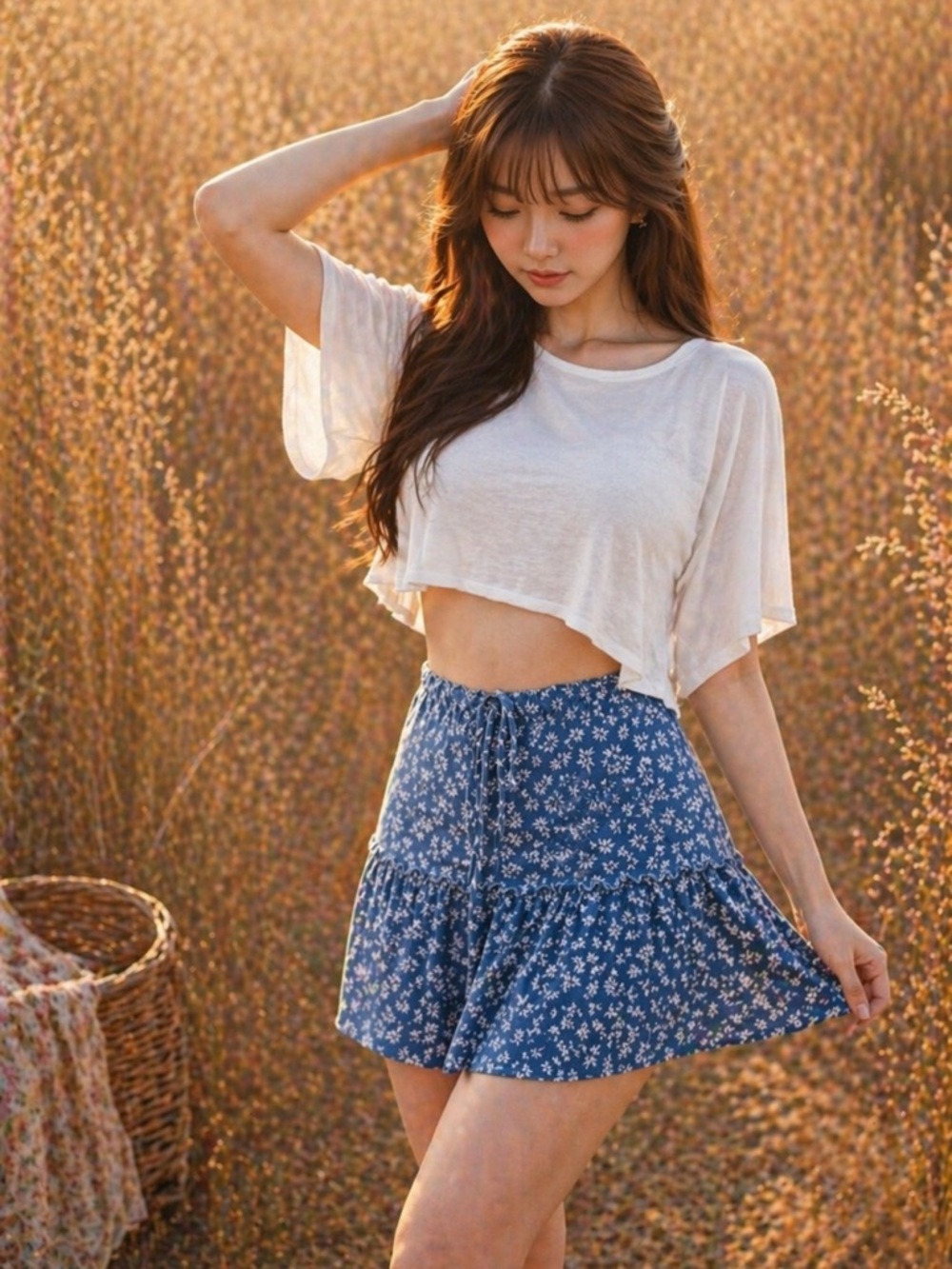 Brandy Melville Twirl into Flowers blooming floral flowy high waisted mini skirt